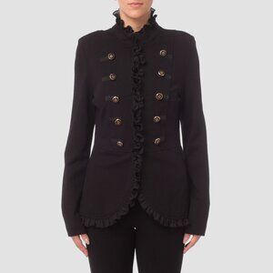Joseph Ribkoff Black Ruffle Trim Jacket Designer Double-Breasted Blazer Size 8